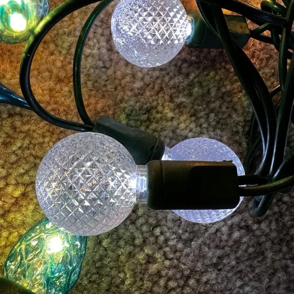 Blue White String Lights Cone Globe LED 2 Sets Christmas Deck Camping Indoor Out